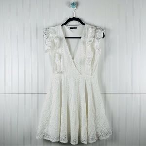 Shein ruffle floral eyelet white dress womans S/4